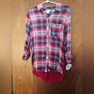 Red and Black Plaid Button-Up Shirt